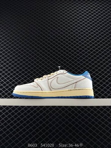 Jordan Travis Scott x Fragment Design x Air Jordan 1 Low OG White Blue Cream EU 36-46 Sneaker - Unisex (BS-81267)
