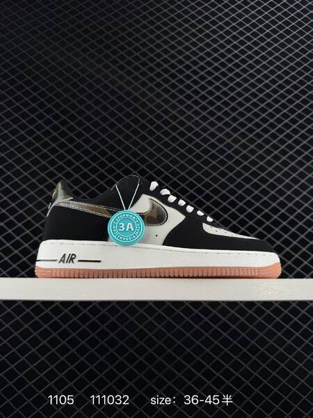 Nike Air Force 1 07 HQ1967-100 Black White with metallic silver-camo Swoosh and gum pink outsole EU 36-45 5 lifestyle