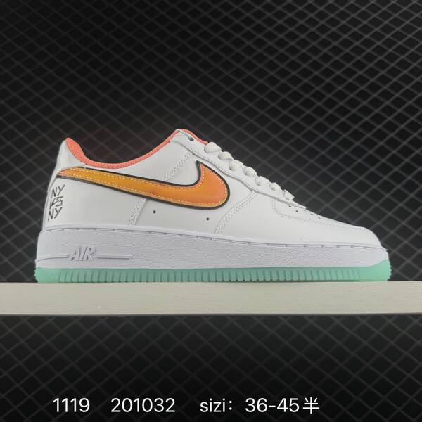 Nike Air Force 1 07 white orange with mint green sole and coral lining 36-45 lifestyle