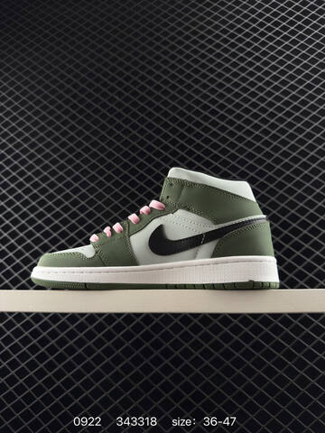 Jordan Air Jordan 1 Mid Olive Green Light Grey Black Pink White EU 36-47 Basketball Shoe - Unisex (BS-80658)