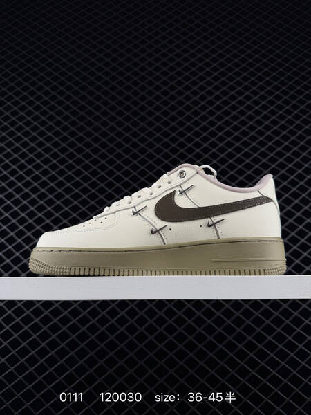 Nike Air Force 1 07 Low cream white with brown swoosh and olive sole 36-45 lifestyle