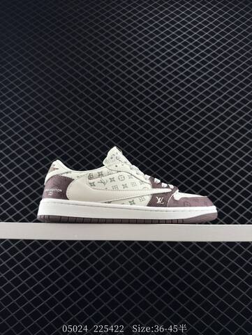 Jordan Travis Scott x Air Jordan 1 Low Louis Vuitton Custom DM7866-003 Sail Brown Olive White EU 36-45 Sneaker - Unisex (BS-81309)