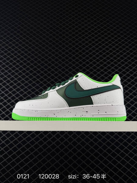 Nike Air Force 1 07 Low white green with dark green accents and neon green sole 36-45 casual lifestyle