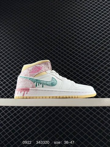 Jordan Air Jordan 1 Mid White Pink Teal Pale Yellow EU 36-47 Basketball Shoe - Unisex (BS-80651)