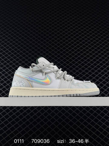 Jordan Air Jordan 1 Low White Light Grey Iridescent Cream Dark Green EU 36-46 Sneaker - Unisex (BS-79848)