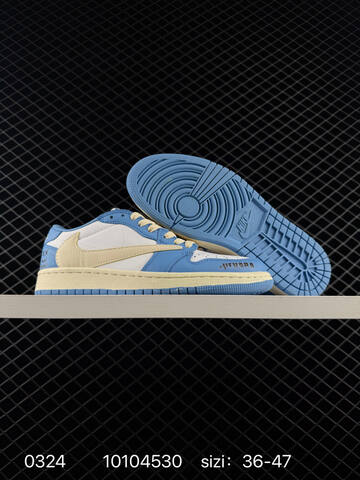 Jordan Air Jordan 1 Low OG Travis Scott Fragment Custom White Blue Cream Black EU 36-47 Sneaker - Unisex (BS-79613)