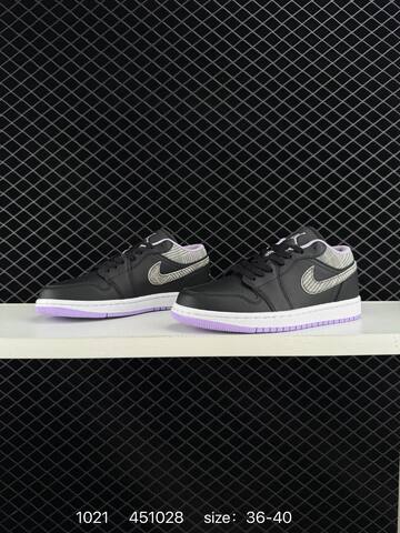 Jordan Air Jordan 1 Low Black White Light Purple Grey EU 36-40 Basketball Shoe - Unisex (BS-80464)