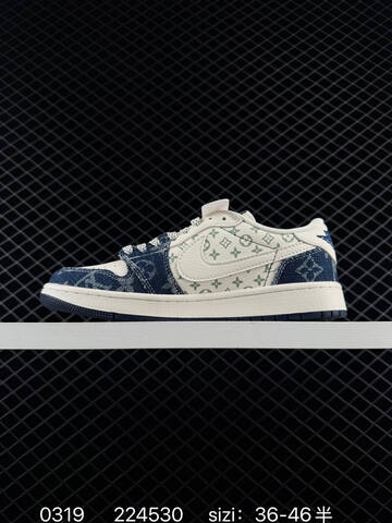 Jordan Air Jordan 1 Low Travis Scott Reverse Mocha Custom Sail Navy Blue Light Green EU 36-46 Sneaker - Unisex (BS-79645)