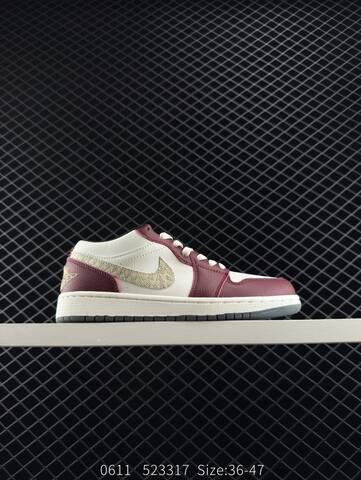 Jordan Air Jordan 1 Low White Maroon Beige Dark Gray EU 36-47 Sneaker - Unisex (BS-81226)