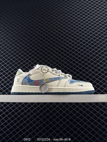 Jordan Air Jordan 1 Low Travis Scott Custom Off White Navy Grey Cream EU 36-45 Skate Shoe - Unisex (BS-80729)