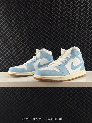 Jordan Air Jordan 1 Mid Denim HQ2005-100 White Light Blue Sail Gum Brown EU 36-46 Basketball Shoe - Unisex (BS-80610)