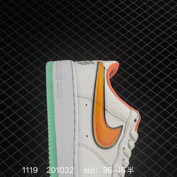 Nike Air Force 1 07 white orange with mint green sole and coral lining 36-45 lifestyle