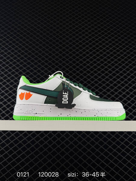 Nike Air Force 1 07 Low white green with dark green accents and neon green sole 36-45 casual lifestyle