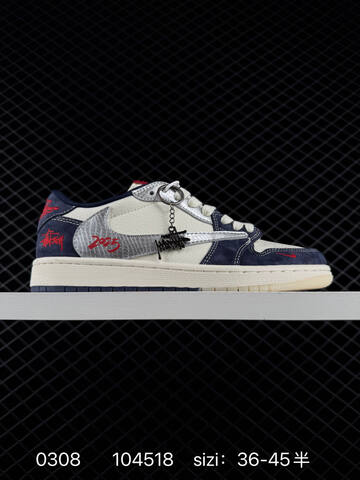 Jordan Air Jordan 1 Low Travis Scott Stussy Supreme Custom Sail Navy Grey Black Red EU 36-45 Sneaker - Unisex (BS-79690)