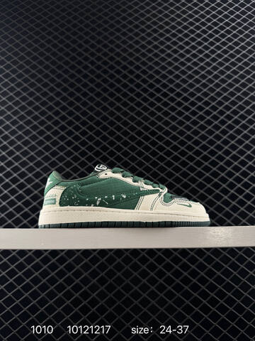 Jordan Air Jordan 1 Low Travis Scott Fragment Custom Dark Green Off White Dark Grey Cream 24-37 Skate Shoe - Women's (BS-80548)