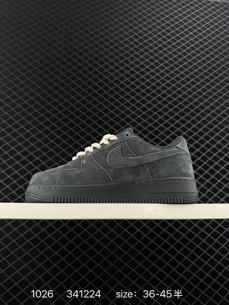 Nike Air Force 1 07 black dark grey suede with cream laces EU 36-45 lifestyle