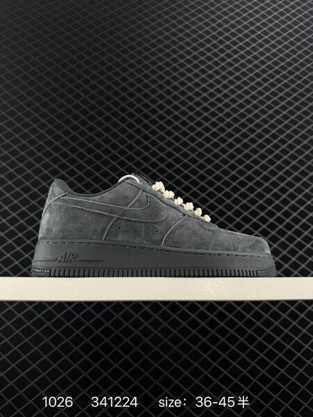 Nike Air Force 1 07 black dark grey suede with cream laces EU 36-45 lifestyle