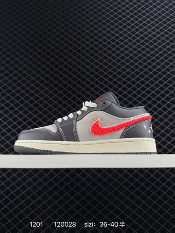 Jordan Air Jordan 1 Low Dark Grey Light Grey Bright Red Off White EU 36-40 Sneaker - Unisex (BS-80138)
