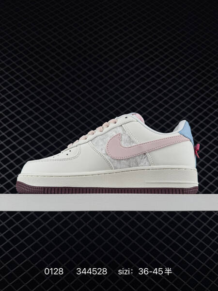 Nike Air Force 1 Low off-white pink light blue metallic silver with burgundy outsole 36-45 half lifestyle
