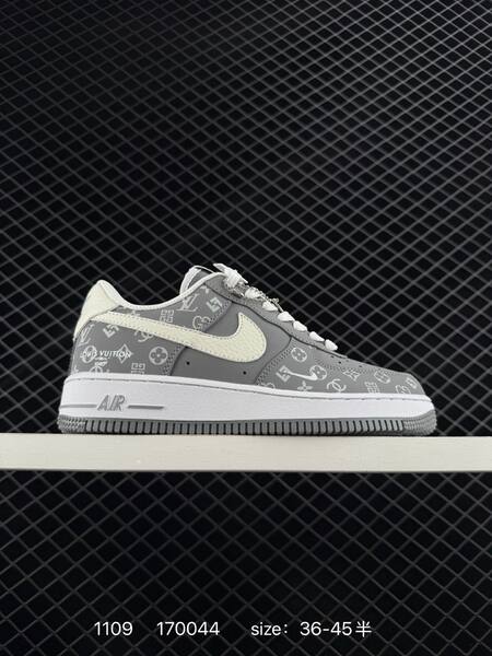 Nike Air Force 1 Low gray and white with monogram print EU 36-45 lifestyle