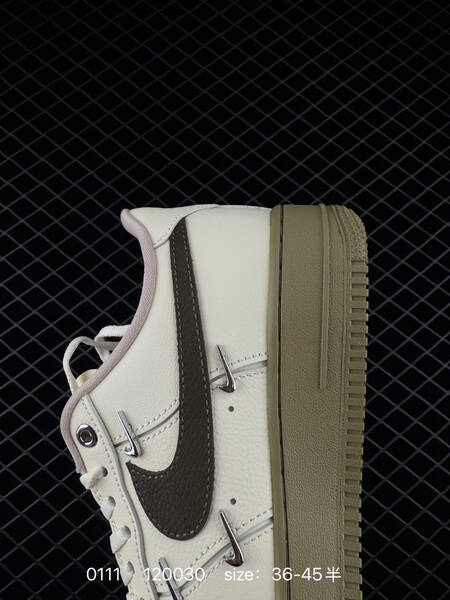 Nike Air Force 1 07 Low cream white with brown swoosh and olive sole 36-45 lifestyle