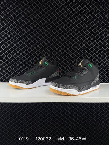 Jordan Air Jordan 3 Retro Black Grey White Green Gum EU 36-45 Basketball Shoe - Unisex (BS-79803)
