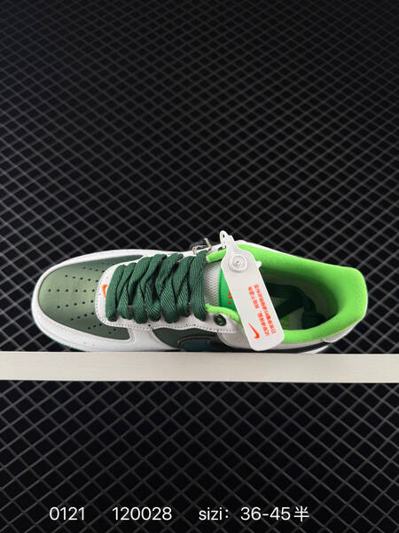 Nike Air Force 1 07 Low white green with dark green accents and neon green sole 36-45 casual lifestyle