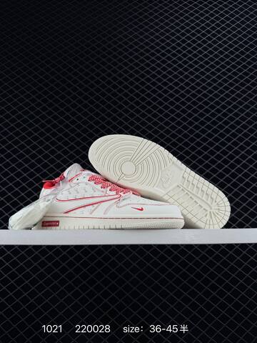 Jordan Air Jordan 1 Low Travis Scott Stussy Supreme White Red Sail EU 36-45 Sneaker - Unisex (BS-80463)