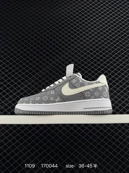 Nike Air Force 1 Low gray and white with monogram print EU 36-45 lifestyle
