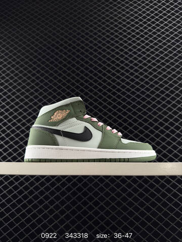 Jordan Air Jordan 1 Mid Olive Green Light Grey Black Pink White EU 36-47 Basketball Shoe - Unisex (BS-80658)