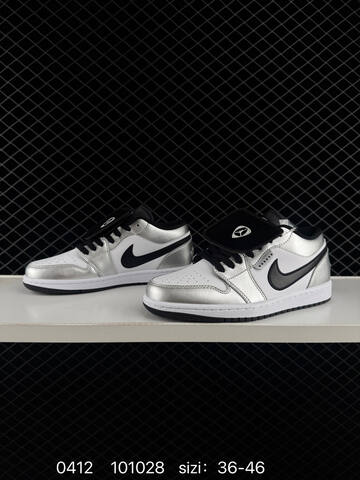 Jordan Air Jordan 1 Low White Metallic Silver Black EU 36-46 Sneaker - Unisex (BS-79502)