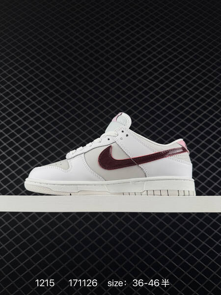 Nike SB Dunk Low Pro white light gray with burgundy swoosh and pink accents 36-46 5 skate lifestyle