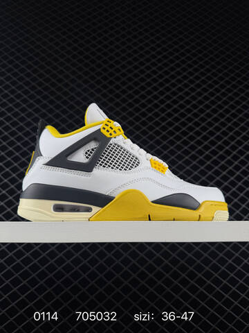 Jordan Air Jordan 4 Retro White Dark Grey Yellow Cream EU 36-47 Basketball Shoe - Unisex (BS-79835)