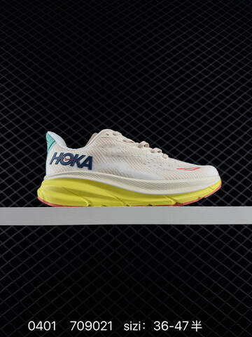 HOKA Clifton 9 Off White Light Blue Neon Yellow EU 36-47 Running Shoe Running Sneakers - Unisex (BS-86270)