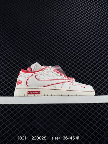 Jordan Air Jordan 1 Low Travis Scott Stussy Supreme White Red Sail EU 36-45 Sneaker - Unisex (BS-80463)