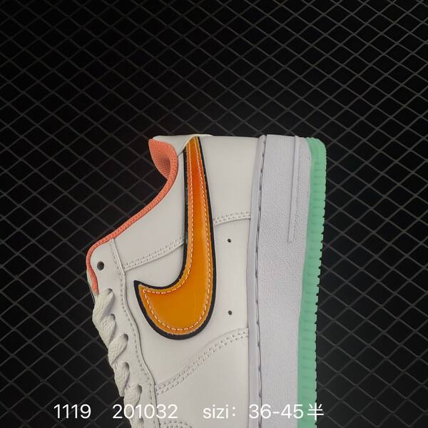 Nike Air Force 1 07 white orange with mint green sole and coral lining 36-45 lifestyle