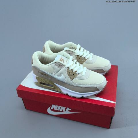Nike Air Max 90 Cream Beige White Grey Dark Grey White EU 36-45 Running Shoe - Unisex (BS-61747)