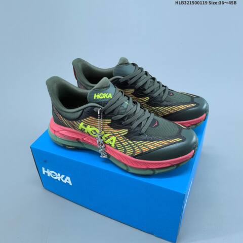 HOKA Mafate Speed 4 Dark Green Neon Yellow Coral Pink Black EU 36-45 Trail Shoe Trail Running Sneakers - Unisex (BS-69399)