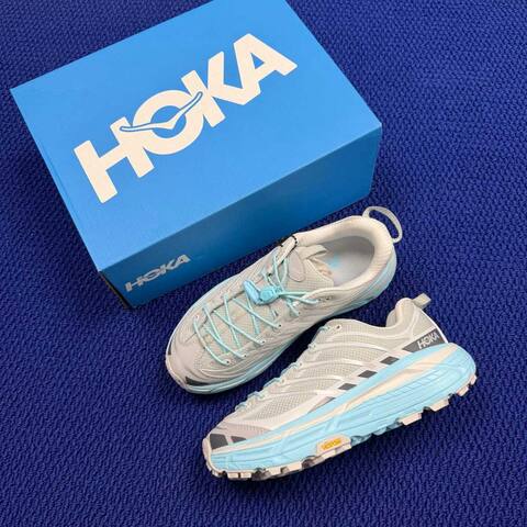 HOKA Mafate Three 2 Off White Light Blue Grey Trail Shoe Trail Running Sneakers (BS-86807)