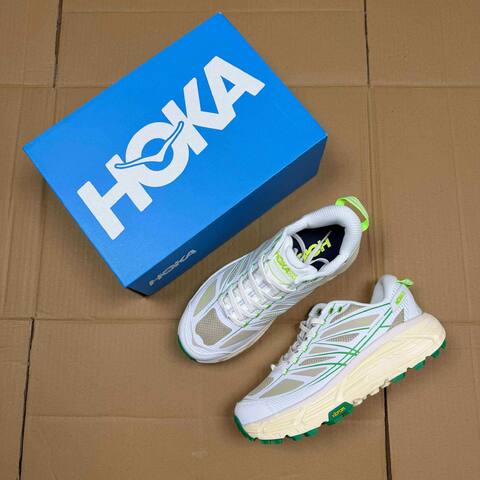 HOKA ONE ONE Mafate Speed 2 White Beige Neon Green Cream Trail Shoe Trail Running Sneakers (BS-86854)