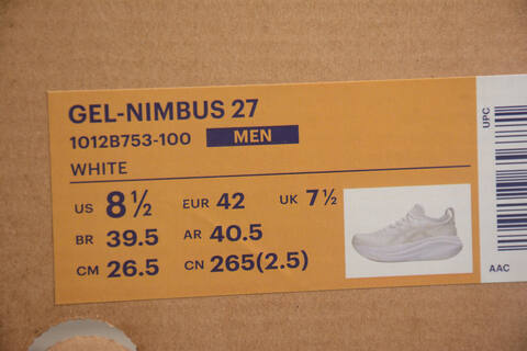ASICS GEL NIMBUS 27 1012B753 100 White US 8 5 EUR 42 UK 7 5 CM 26 5 Running Shoe Running Sneakers - Men's (BS-59747)