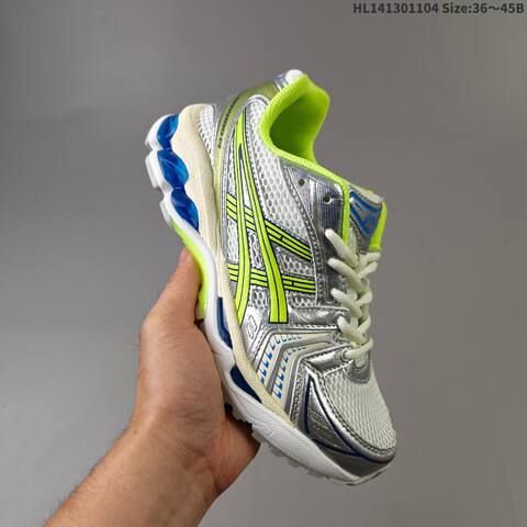 ASICS GEL-KAYANO 14 Silver White Neon Lime Blue EU 36-45 Running Shoe Running Sneakers - Unisex (BS-69326)