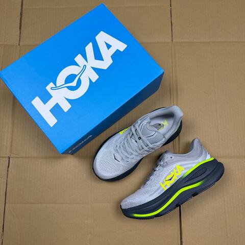 HOKA Bondi 9 Grey Dark Grey Neon Yellow Running Shoe Running Sneakers (BS-86904)