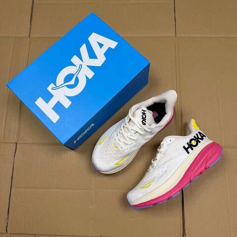 HOKA ONE ONE Clifton 9 White Pink Yellow Cream Purple Running Shoe Running Sneakers (BS-86878)