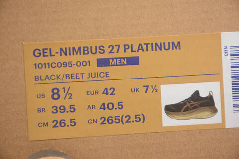 ASICS GEL NIMBUS 27 PLATINUM 1011C095 001 Black Beet Juice Brown US 8 5 EUR 42 UK 7 5 CM 26 5 Running Shoe Running Sneakers - Men's (BS-59740)