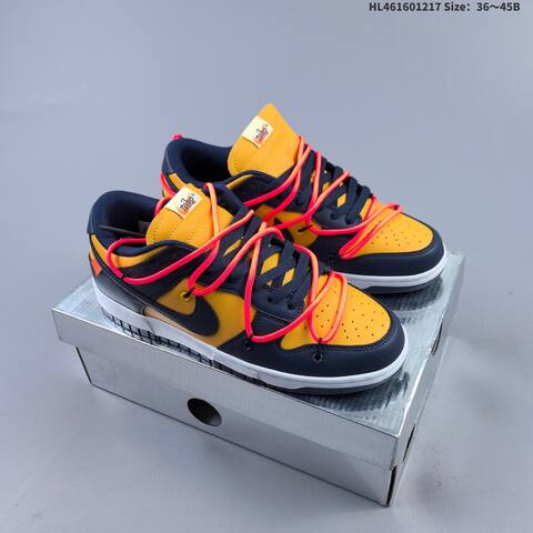 Nike Off-White x Nike Dunk Low Yellow Navy Neon Pink White EU 36-45 Skate Shoe - Unisex (BS-62618)