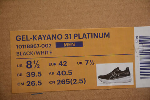 ASICS GEL-KAYANO 31 PLATINUM Black White EUR 42 Running Shoe Running Sneakers - Men's (BS-59572)