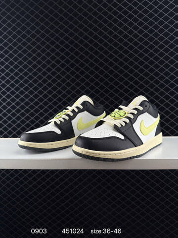 Jordan Air Jordan 1 Low HQ3009-003 Black White Pale Yellow Cream EU 36-46 Sneaker - Unisex (BS-80779)
