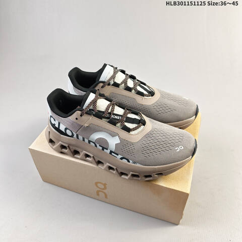 On Cloudmonster Tan Grey Black White EU 36-45 Running Shoe Running Sneakers - Unisex (BS-69766)