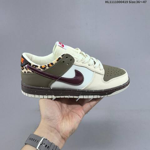 Nike SB Dunk Low Pro Cream Olive White Burgundy Leopard EU 36-47 Skate Shoe - Unisex (BS-60642)